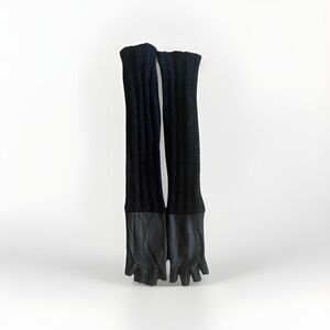 Wool Knit Leather Fingerless Long Gloves XXS-XS